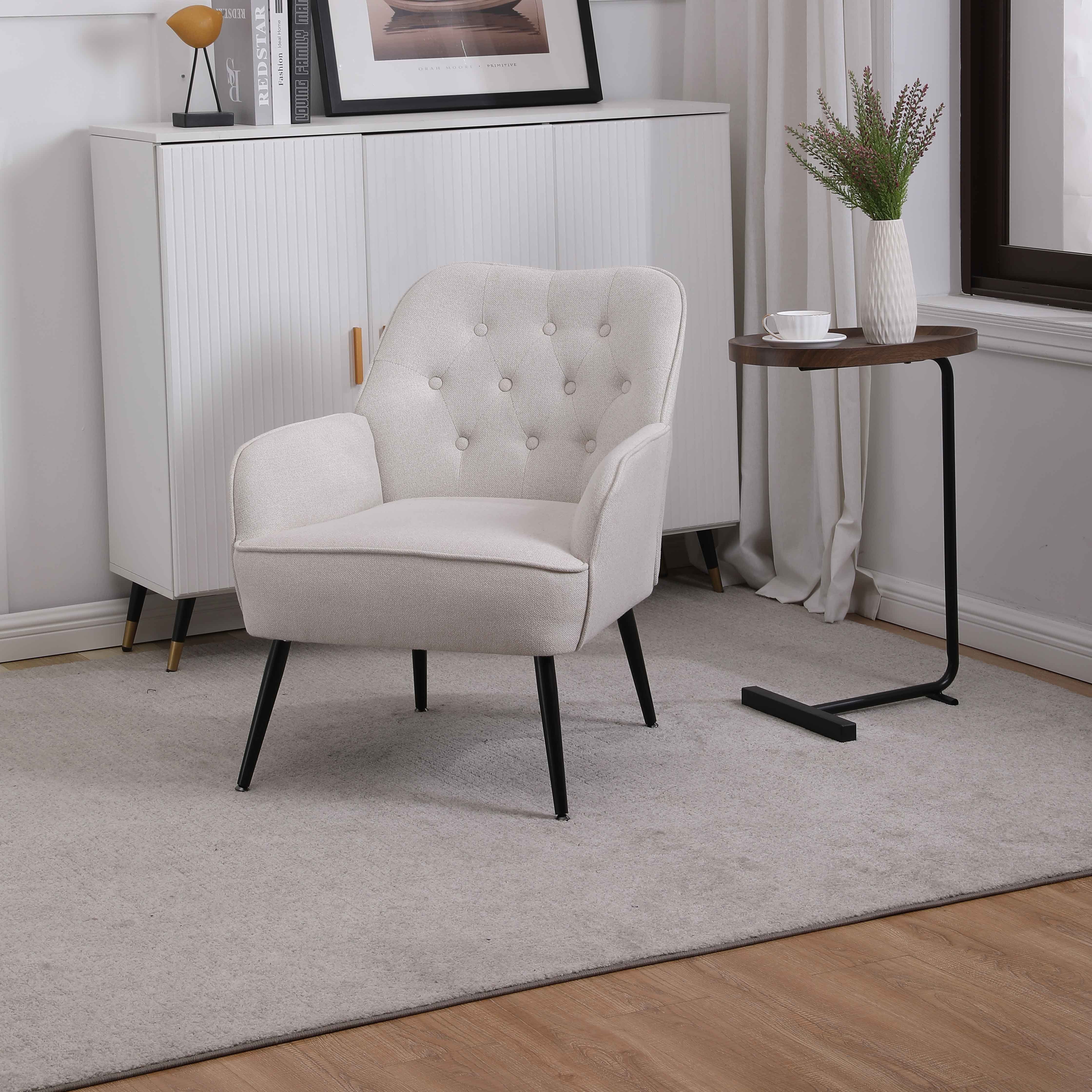 WISHDOR Loungesessel Polstersessel Relaxsessel Einzelsessel, Gepolsterte Einzelsofa Stuhl (Büro Freizeit Gepolsterte Einzelsofa Stuhl), Kaffee Stuhl mit Metallbeinen weiß