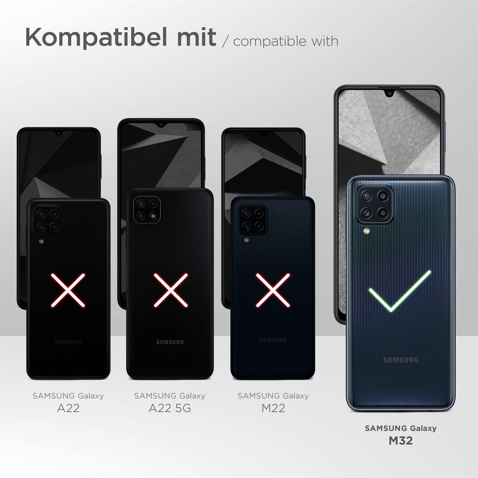 moex Handyhülle für Samsung Galaxy M32 Hülle Klappbar Book Case Schwarz 6,4 Zoll, Klapphülle Kartenfach Flip Cover Handytasche Leder Optik Schutzhülle