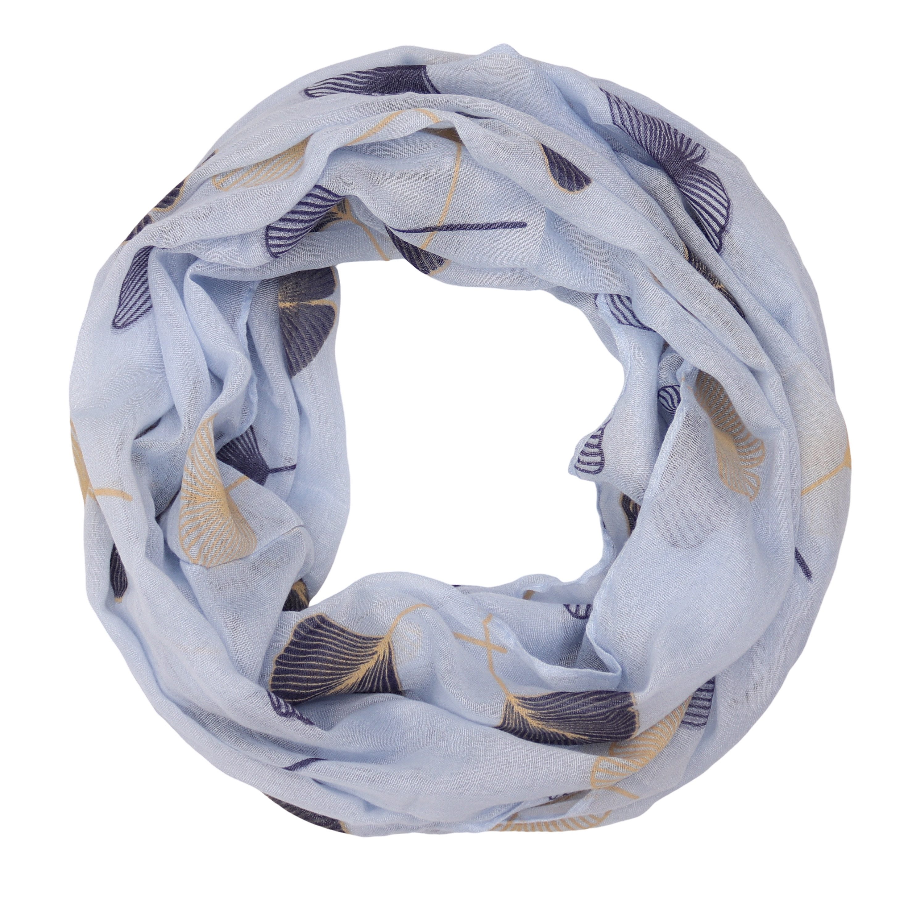 MIRROSI Loop Damen Schal mit Ginkgo-Muster Weich aus 100% Baumwolle Schlauchschal, (ca.160x45cm zweimal um den Hals wickelbar)
