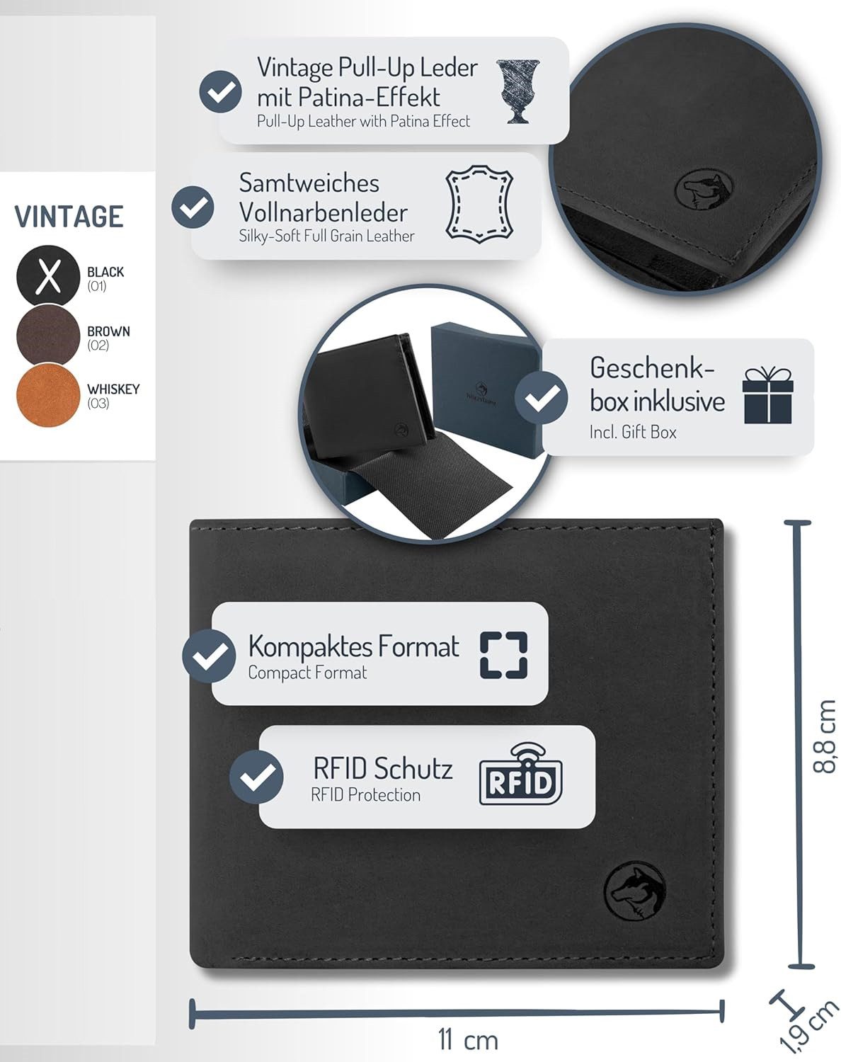 Wolfstrøm Geldbörse Portemonnaie Querformat 'Nørge Classic' – RFID-Blocker günstig online kaufen