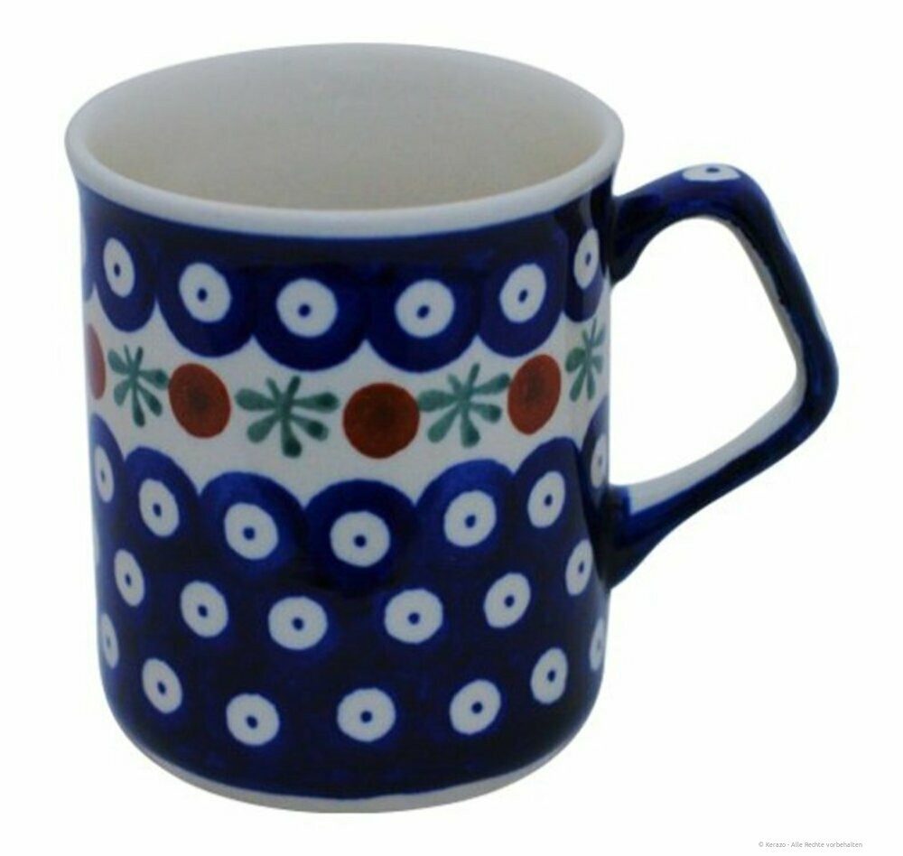 Bunzlauer Keramik Becher Bunzlauer Keramik Kaffeebecher 250ml eckiger Henkel Ø8cm Dekor 41, Keramik