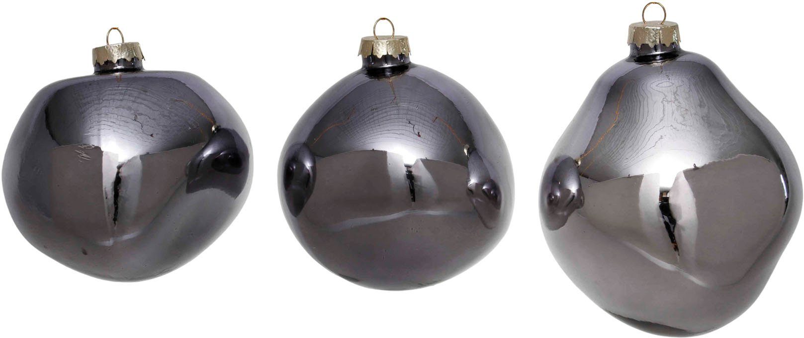 St), (3 organischer Birdelle in Christbaumkugeln Form, Kugeln Ø glänzend, organische Leonique 10 cm, Weihnachtsbaumkugel anthtrazit Baumkugeln aus Glas Weihnachtsdeko, Christbaumschmuck,