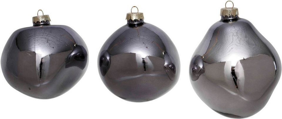 Leonique Weihnachtsbaumkugel Birdelle glänzend, Weihnachtsdeko,  Christbaumschmuck, Christbaumkugeln (3 St), Baumkugeln in organischer Form, Ø  10 cm, organische Kugeln aus Glas