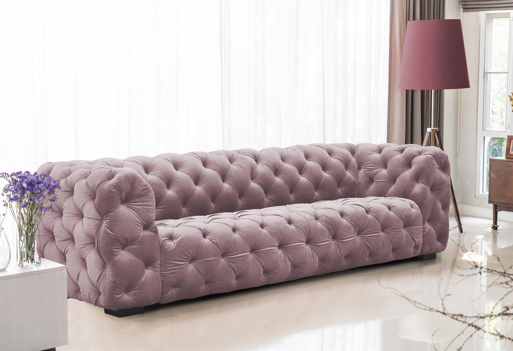 Fun Möbel Sofa Sofa Designer-Sofa NATALIE 4-Sitzer in Stoff, 1 Teile, Rundumbezug Rose