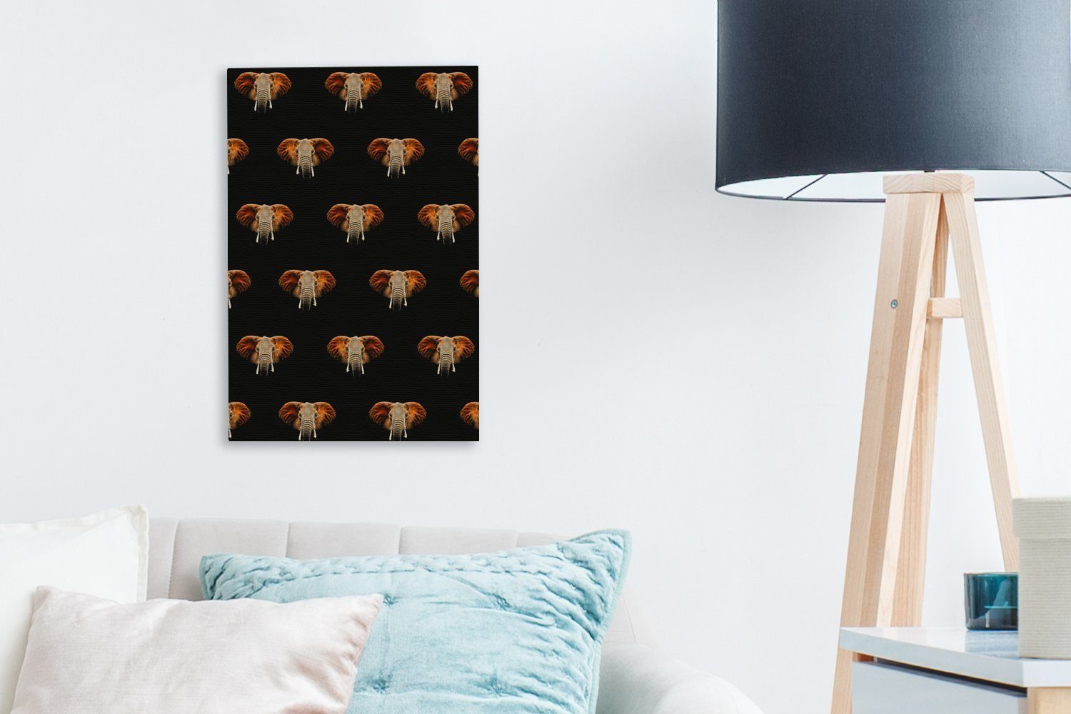 OneMillionCanvasses® Leinwandbild Elefant - Muster St), Zackenaufhänger, 20x30 bespannt Orange, inkl. Leinwandbild cm Gemälde, - (1 fertig