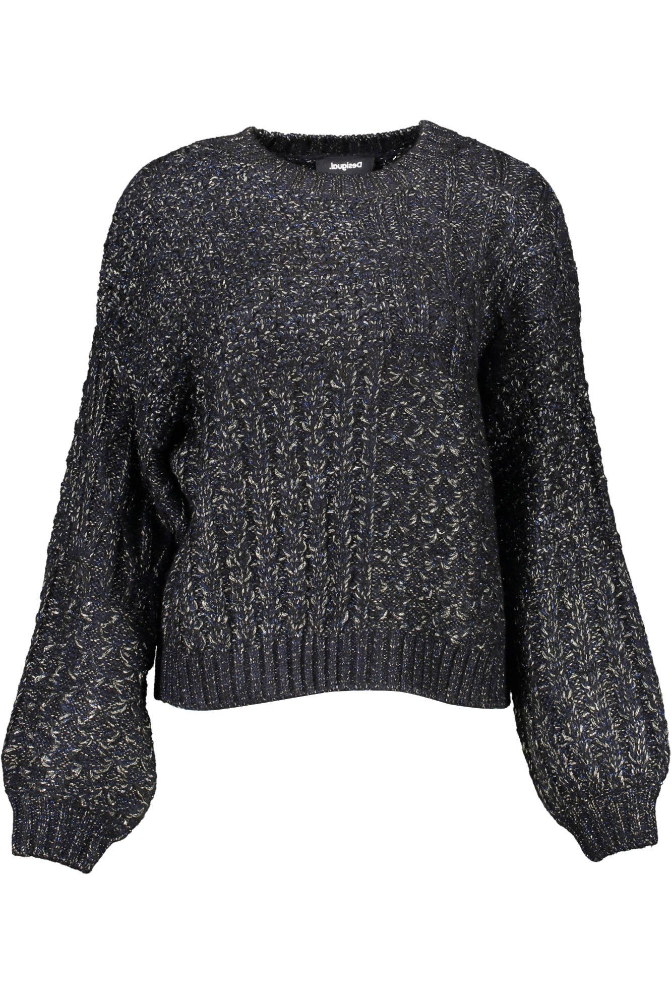 Desigual Strickpullover Schwarzer Damenpullover mit kontrastierenden Details & Rundhalsausschn