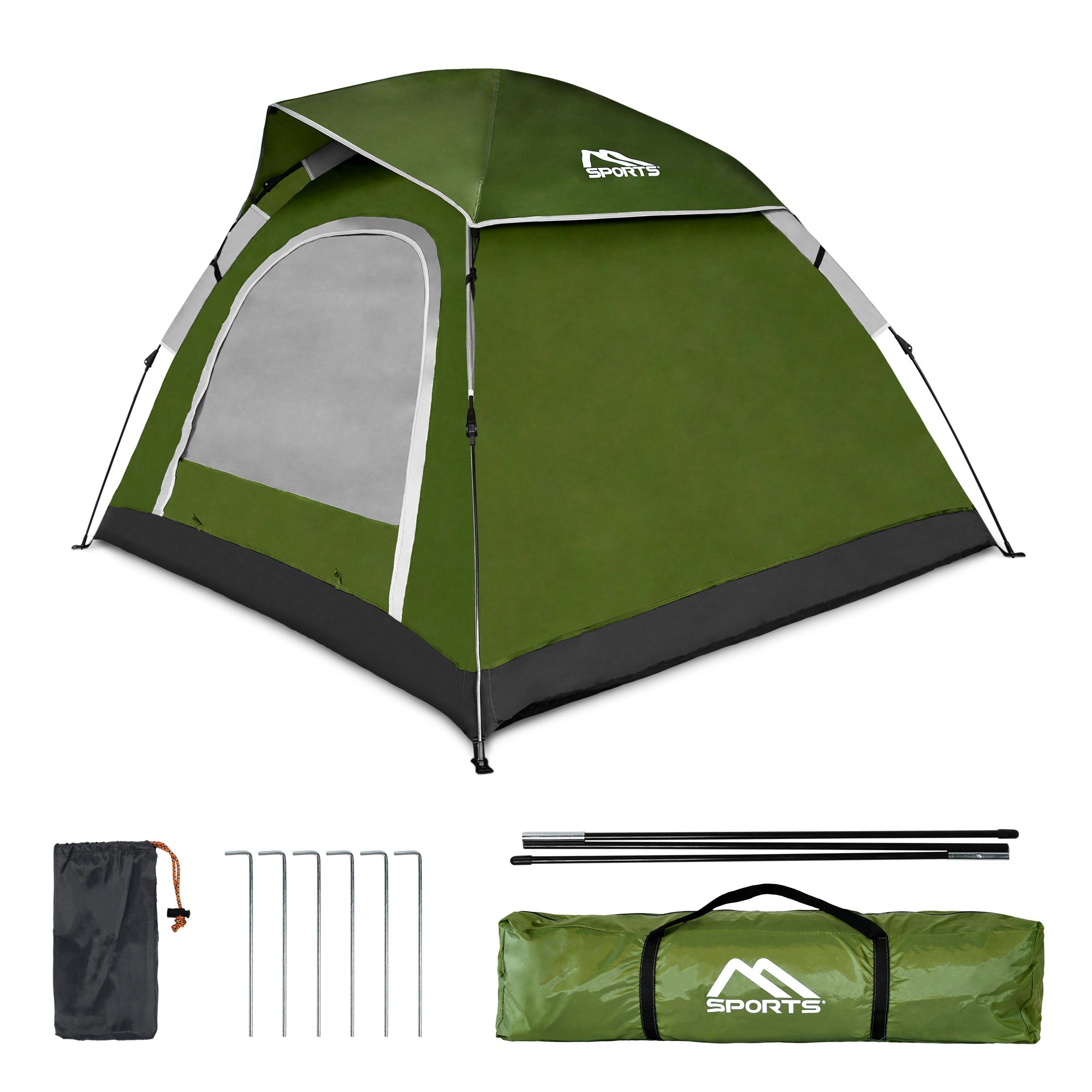 MSports® Igluzelt Campingzelt Pop Up Zelt 2-3 Personen Würfelzelt Wasserdicht Winddicht Kuppelzelt Zelt Olivgrün