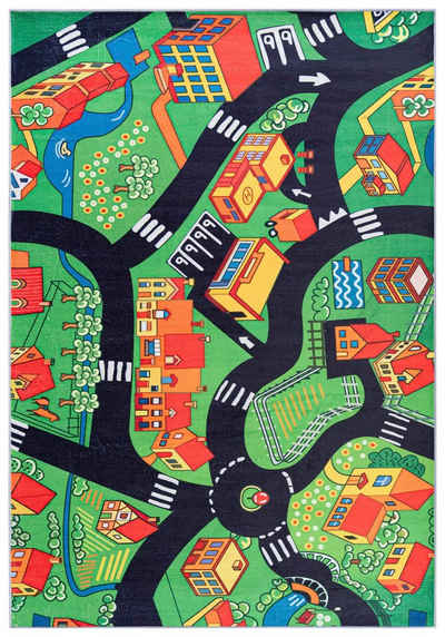 Kinderteppich Kinderteppich Spiel Teppich Kinderzimmerteppich Straße Grün, Mazovia, 80 x 150 cm, Fußbodenheizung, Allergiker geeignet, Rutschfest