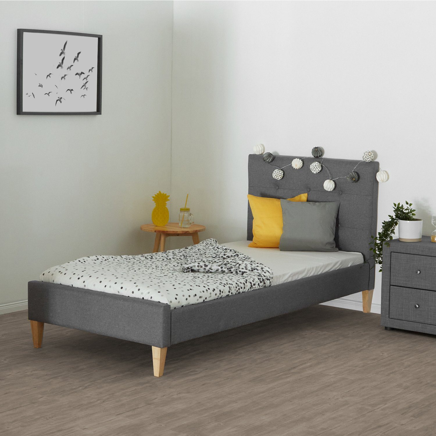 Homestyle4u Polsterbett 90x200 Einzelbett Grau Stoffbett günstig online kaufen