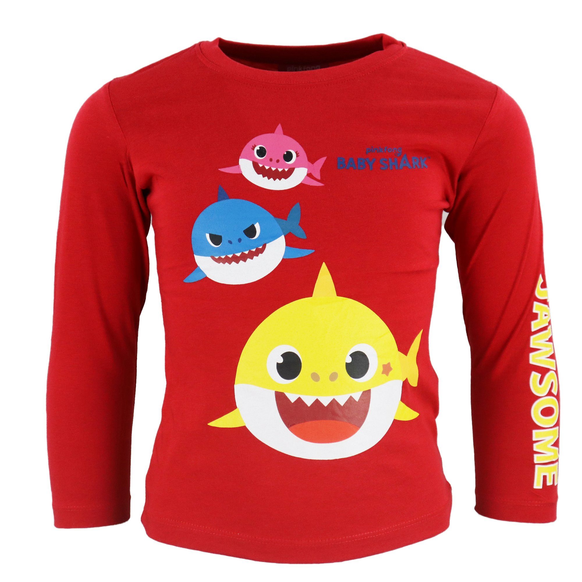 Baby Shark Langarmshirt Baby Shark Hai Kinder Baby Jungen langarm Shirt Gr. 92 bis 116, 100% Baumwolle