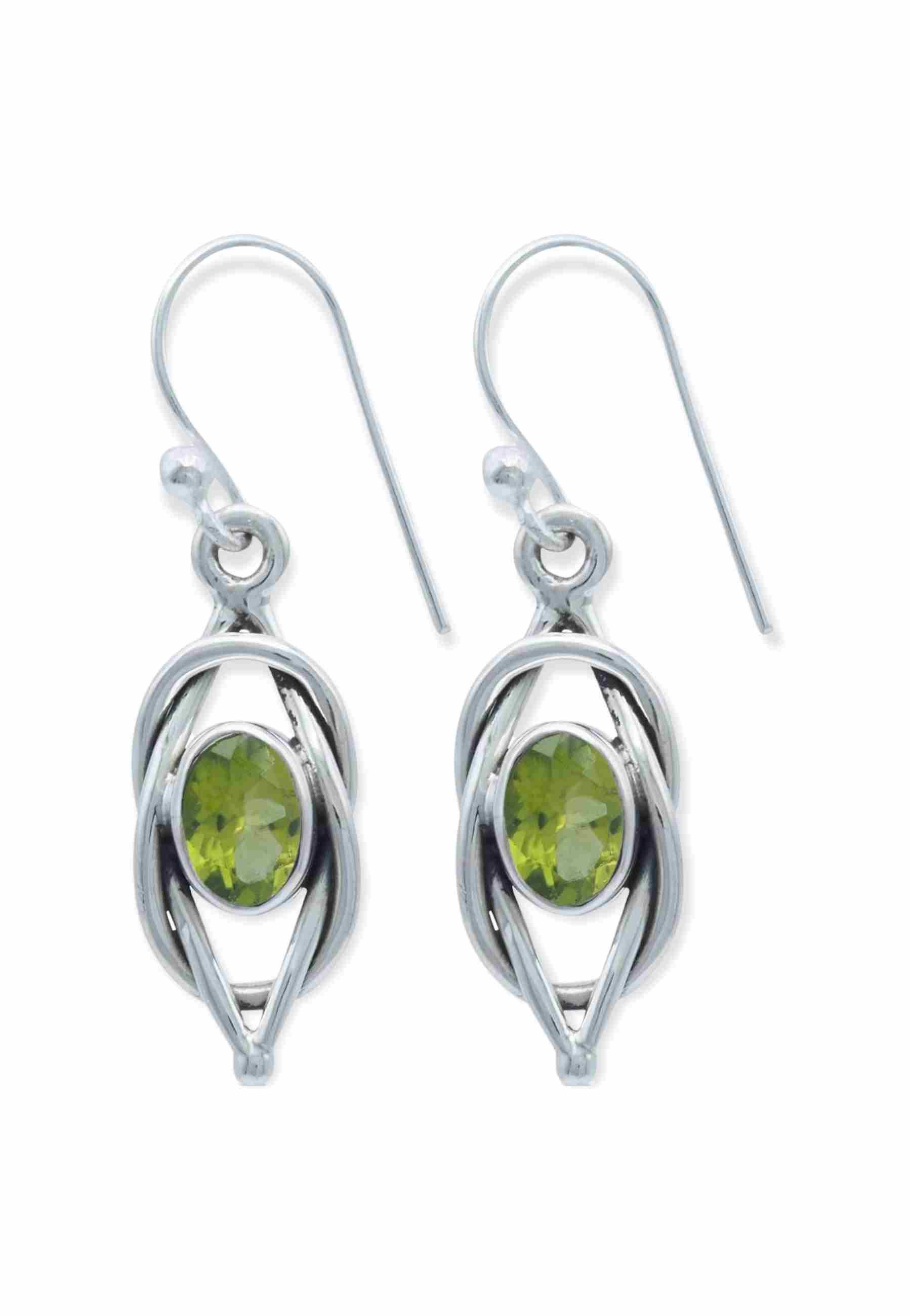 mantraroma Paar Ohrhänger ANELA aus 925 Silber mit Peridot (Paar, Paar Ohrringe mit Schmuckbeutel), 925 Sterling Silber Ohrringe für Damen