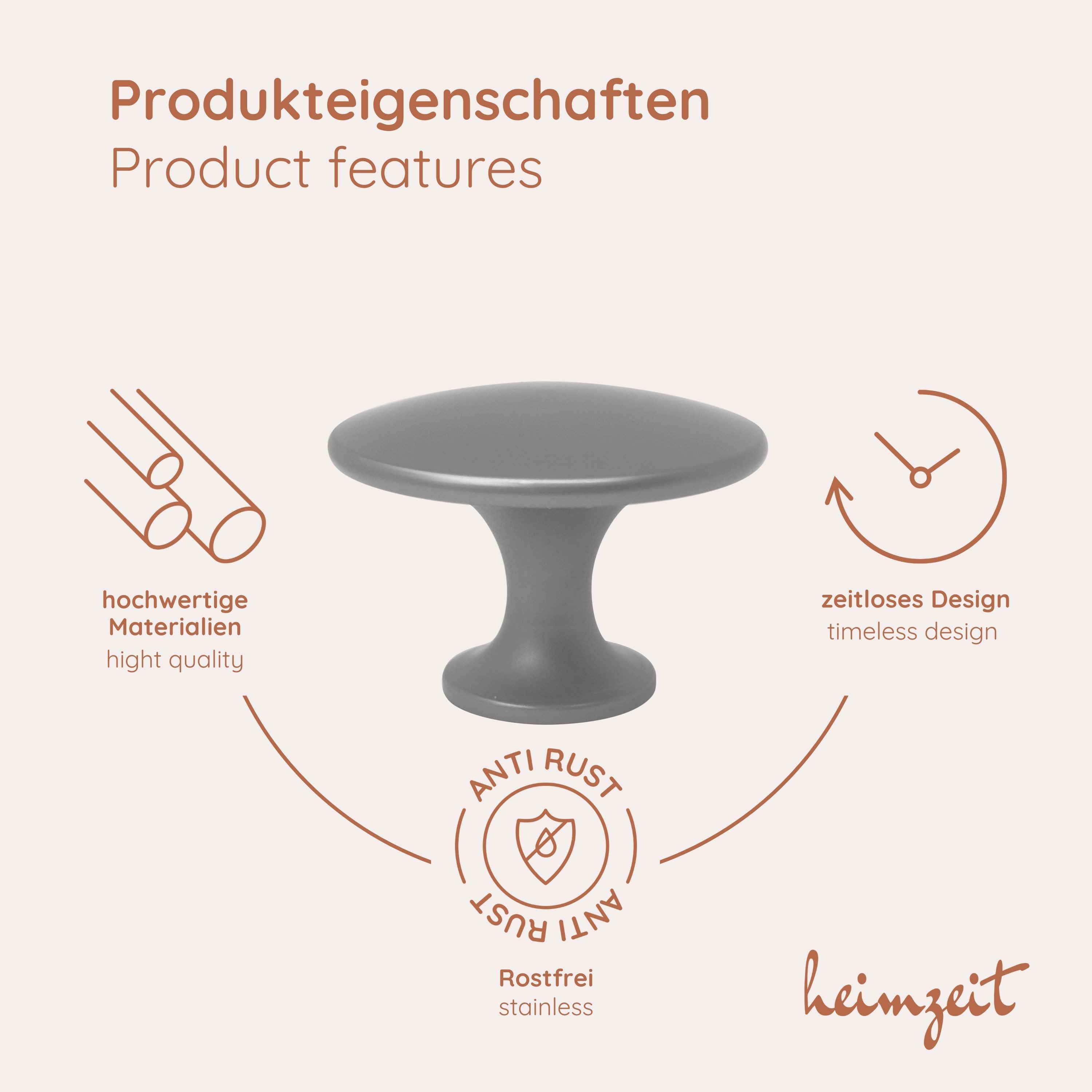 heimzeit Möbelgriff heimzeit Möbelknöpfe Scandi - 8 Stück (Set), für Schubladen, Türen und Kommoden, inkl. Schraube