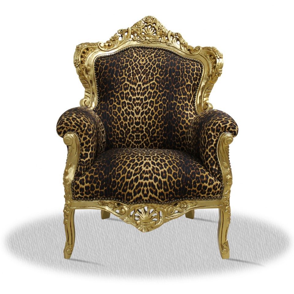 Sessel Barock Sessel im leoparden Muster tierfell design luxus extravagant (1-St., Bestehnd aus einem Sessel)