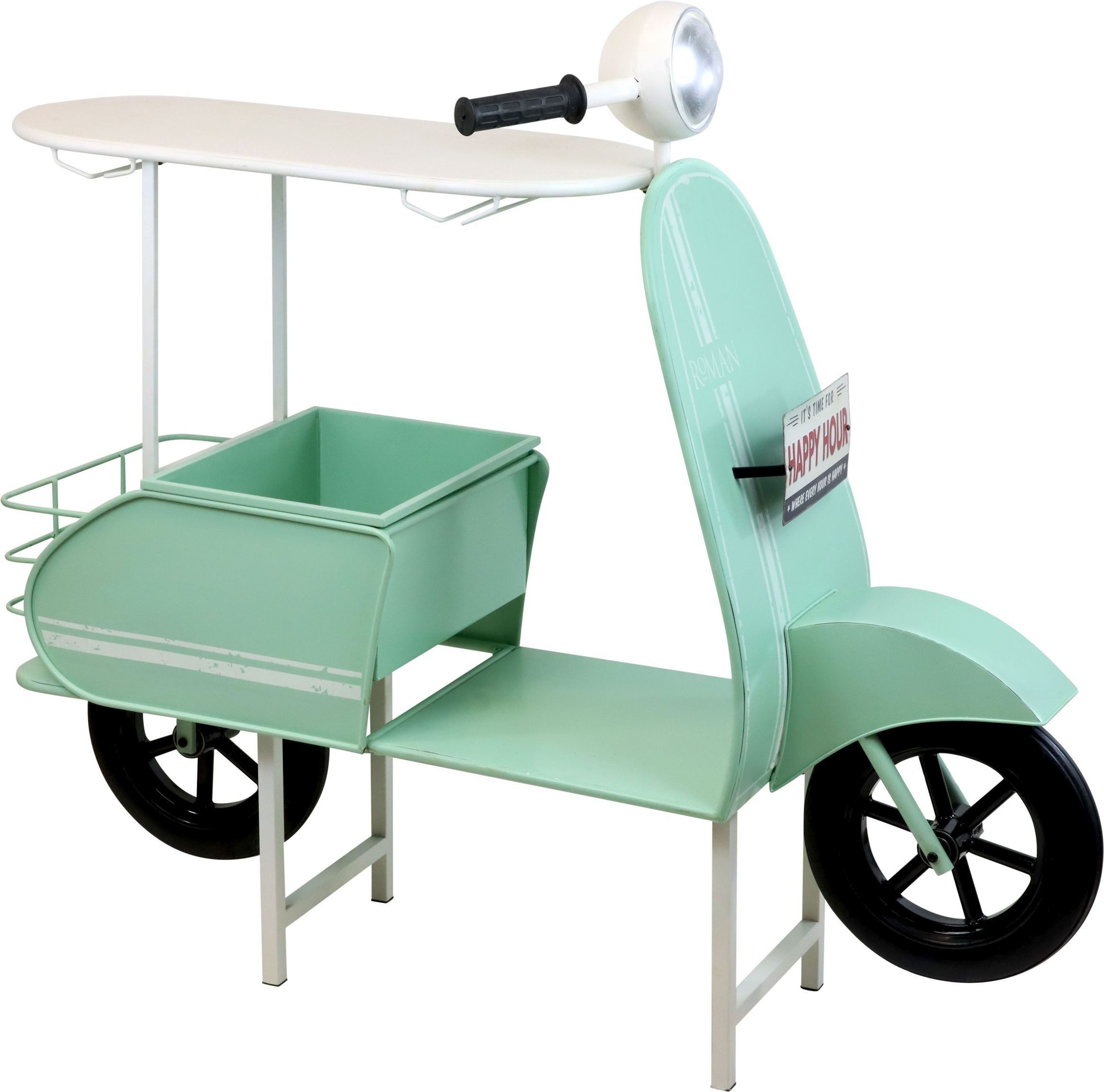 FURNARO Bartisch, Rollerbar Retro-Stil in Grün aus Eisen und Kunststoff 121x52x105 cm
