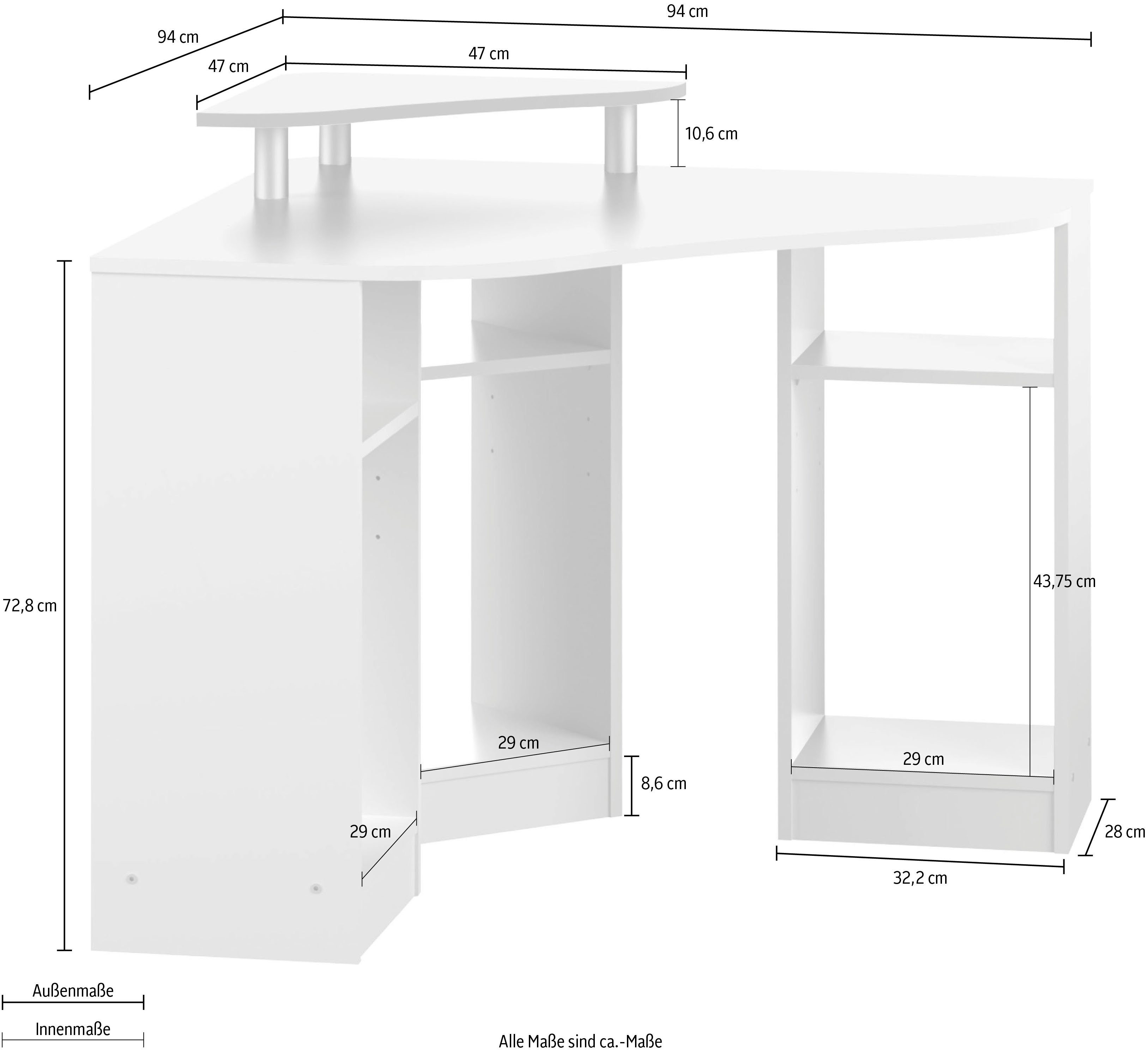 Melamingestell, TemaHome in Farbvarianten, Corner, betonfarbig | Tischplatte 94 Schreibtisch cm weiß/anthrazit Breite untersch.