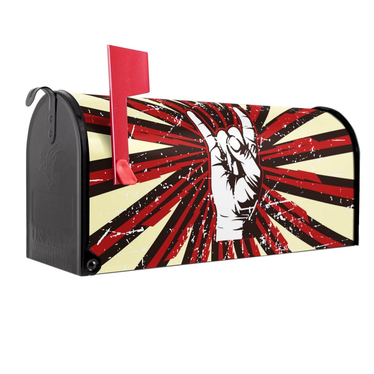 banjado Amerikanischer Briefkasten Mailbox Rock On (Amerikanischer Briefkasten, original aus Mississippi USA), 22 x 17 x 51 cm schwarz | Briefkästen