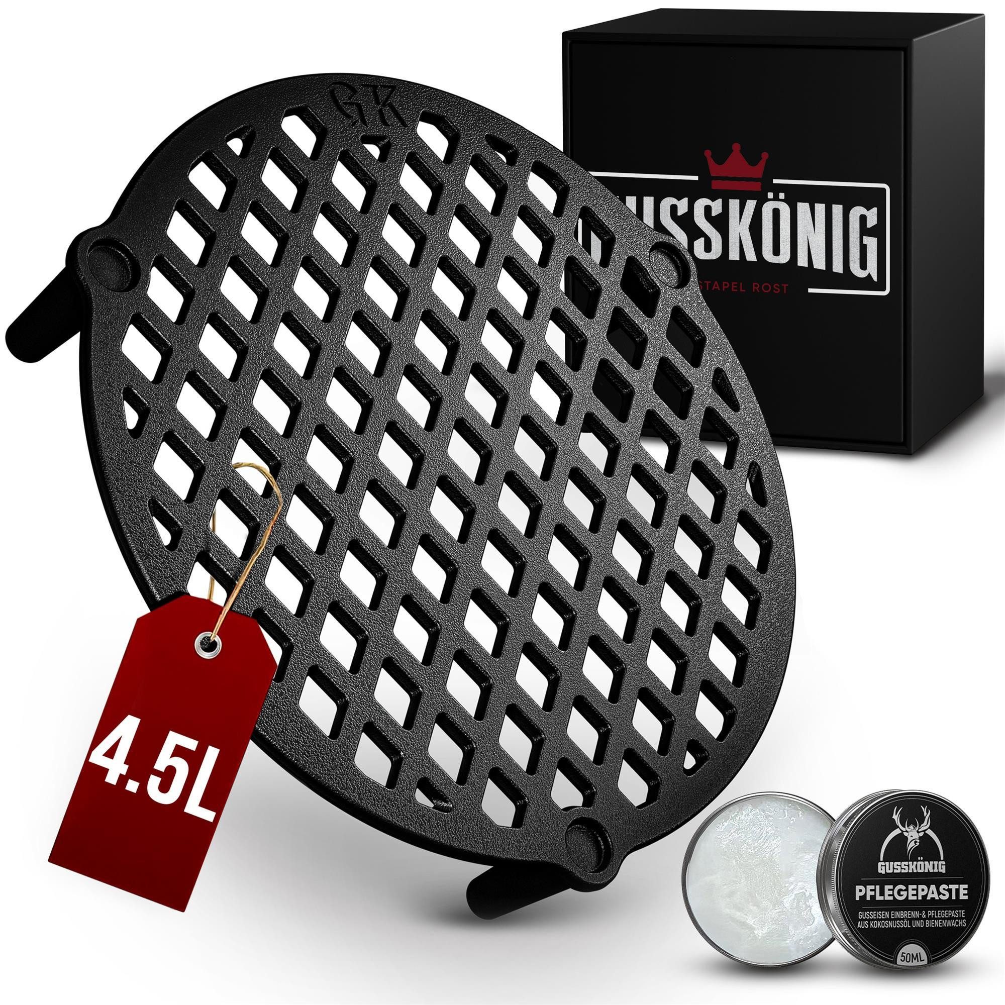 GUSSKÖNIG Grillrost GUSSKÖNIG Stapelrost Gusseisen für Dutch Oven 4,5L inkl Pflegepaste