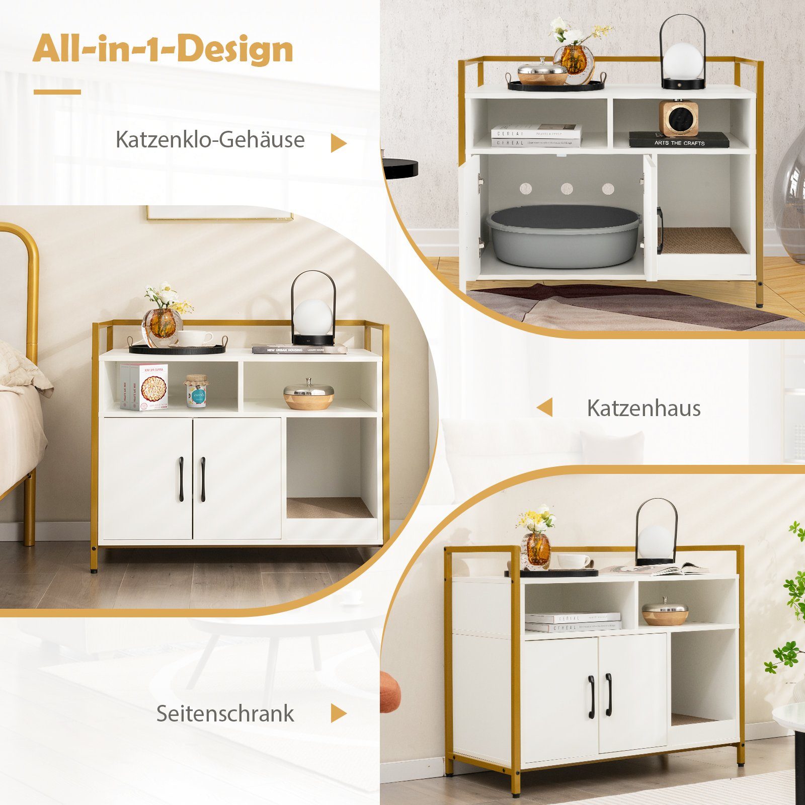 COSTWAY Tierhaus Katzenhaus, Katzenhöhle, mit offenem Regal & 2 Fächern