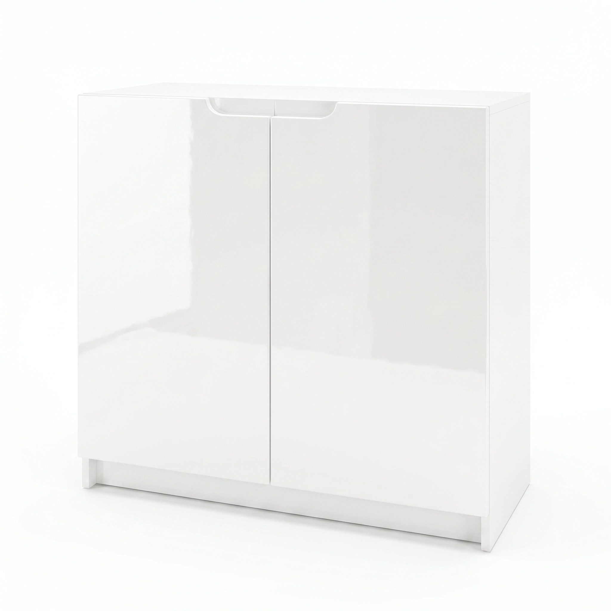 Vladon Kommode Logan (Kommode, mit 2 Türen), Weiß matt/Weiß Hochglanz (82 x 78 x 37 cm)