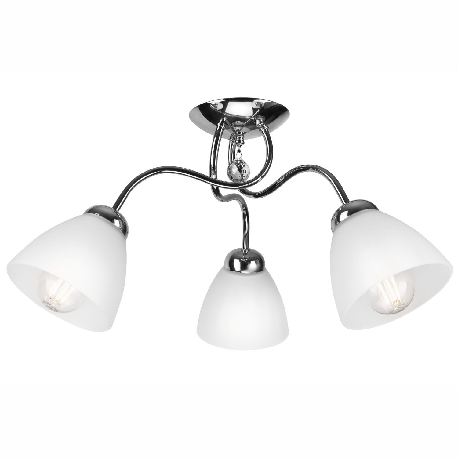 Licht-Erlebnisse Deckenleuchte ALCANA, ohne Leuchtmittel, Glas Metall E27 50 cm breit Chrom Weiß 3-flammig Modern Deckenleuchte