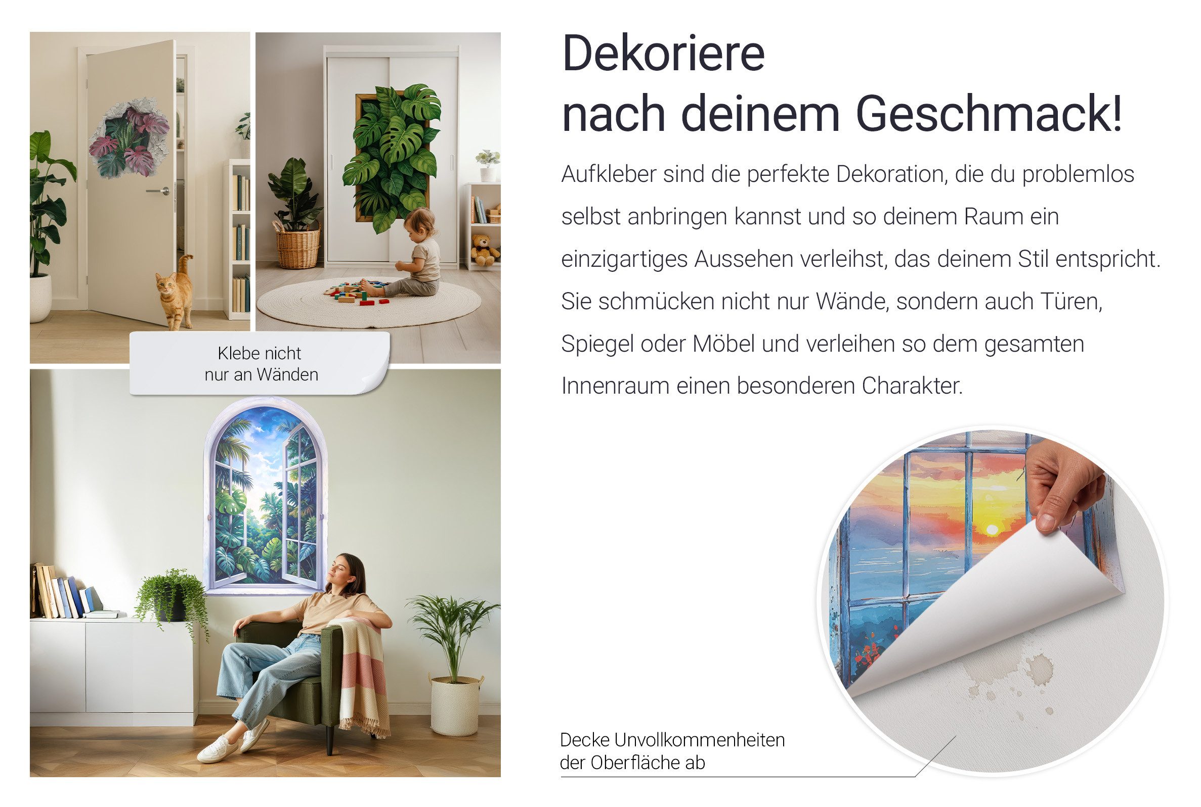 Tulup Wandtattoo Dekoratives 3D-Wandaufkleber Nische, Beige 3D-Wandsticker, Keramikvasen, Architektur – Bild 5 von 5