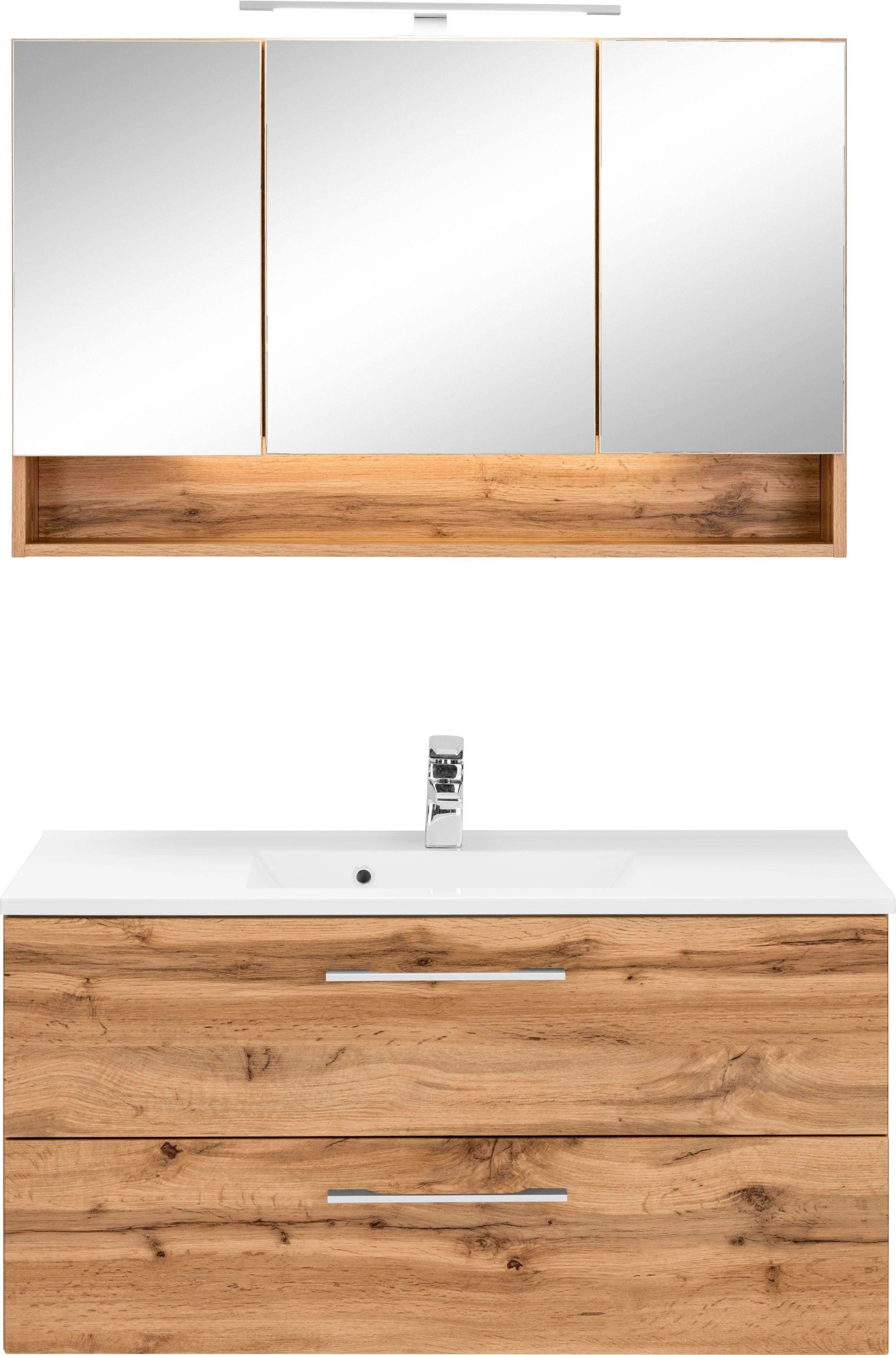 welltime Badmöbel-Set Soria, (2-St), Waschplatz Breite 100 cm, Spiegelschra günstig online kaufen