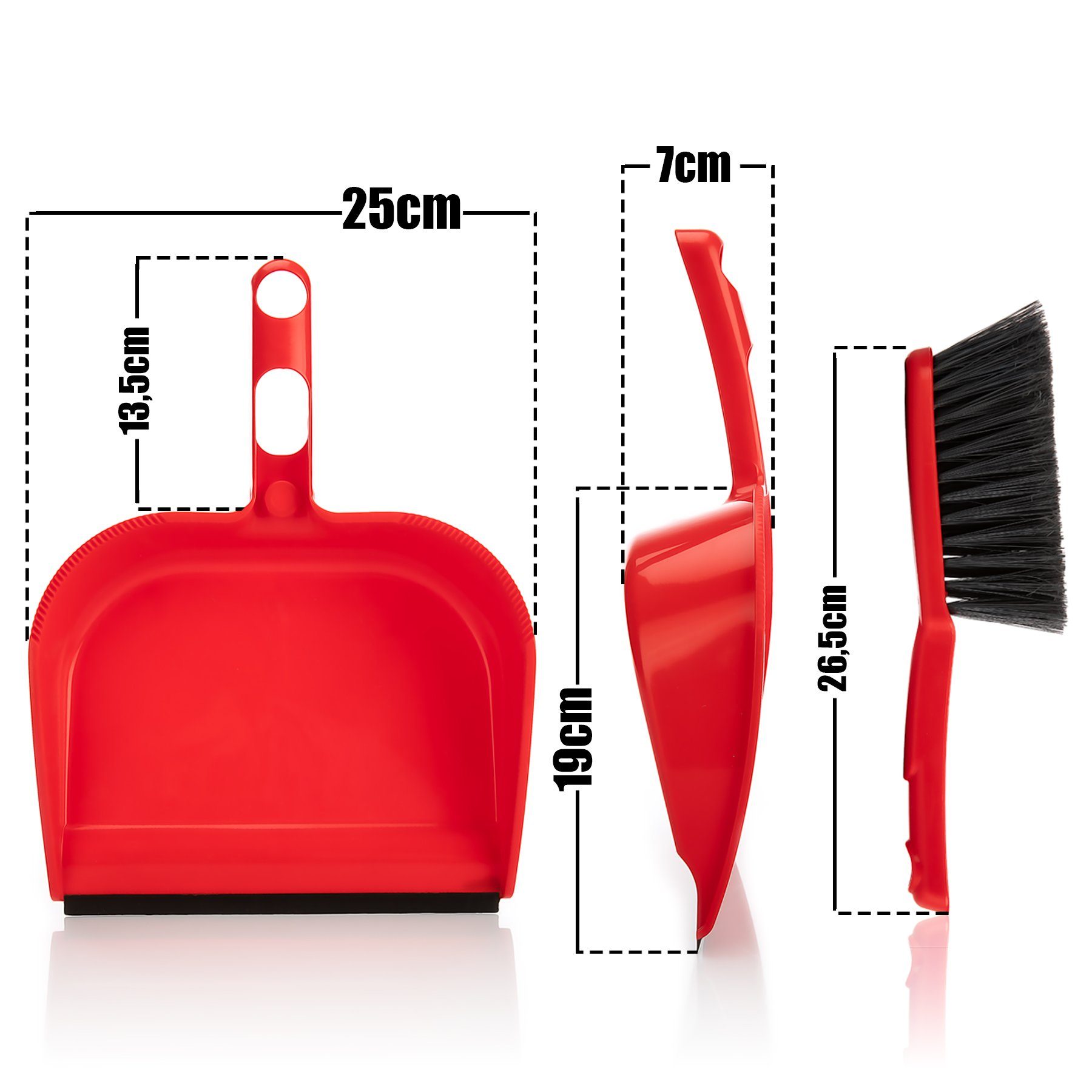BigDean Kehrgarnitur 4 Stück Kehrschaufel Set in Rot – Handfeger mit stabilen Kehrblech, Haushalt, (Spar-Set, 4-tlg., 4er set), Haushaltskehrset aus Kunststoff mit aufhänge Ösen