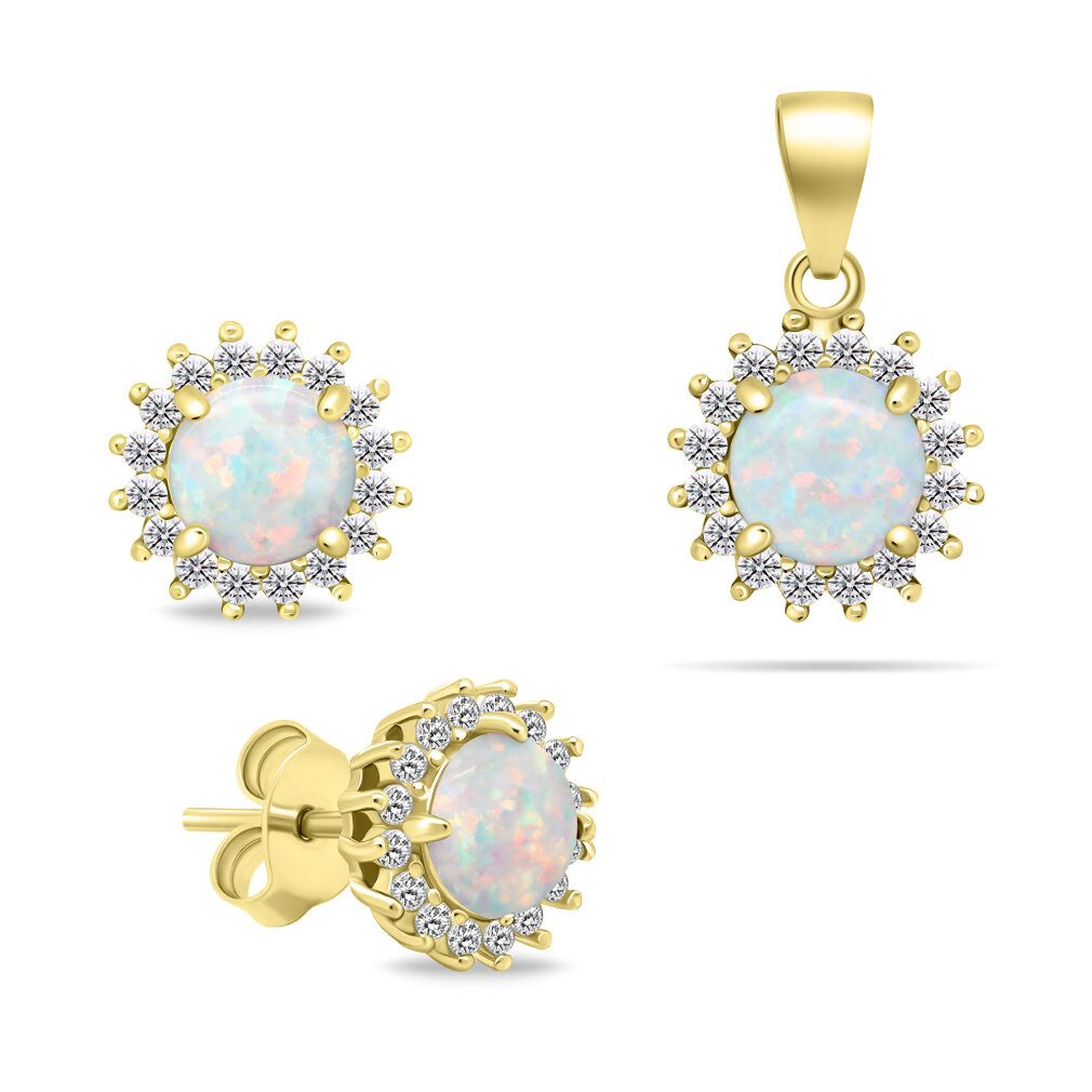 Brilio Silver Ohrring-Set Beautiful Gold Plated Opal Jewelry Set SET231Y (Earrings, Pendant)