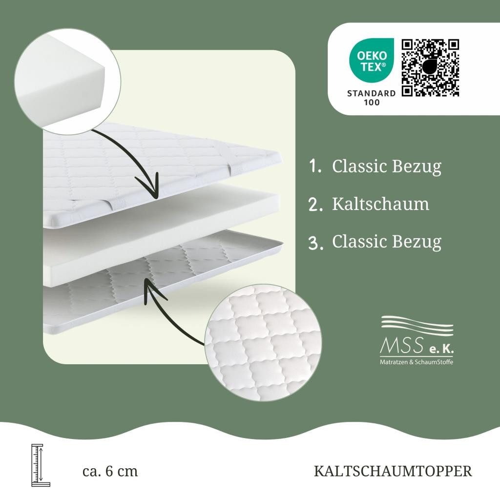 MSS e.K., Topper Relax Kaltschaumtopper, 6 cm hoch, abnehmbarer Bezug