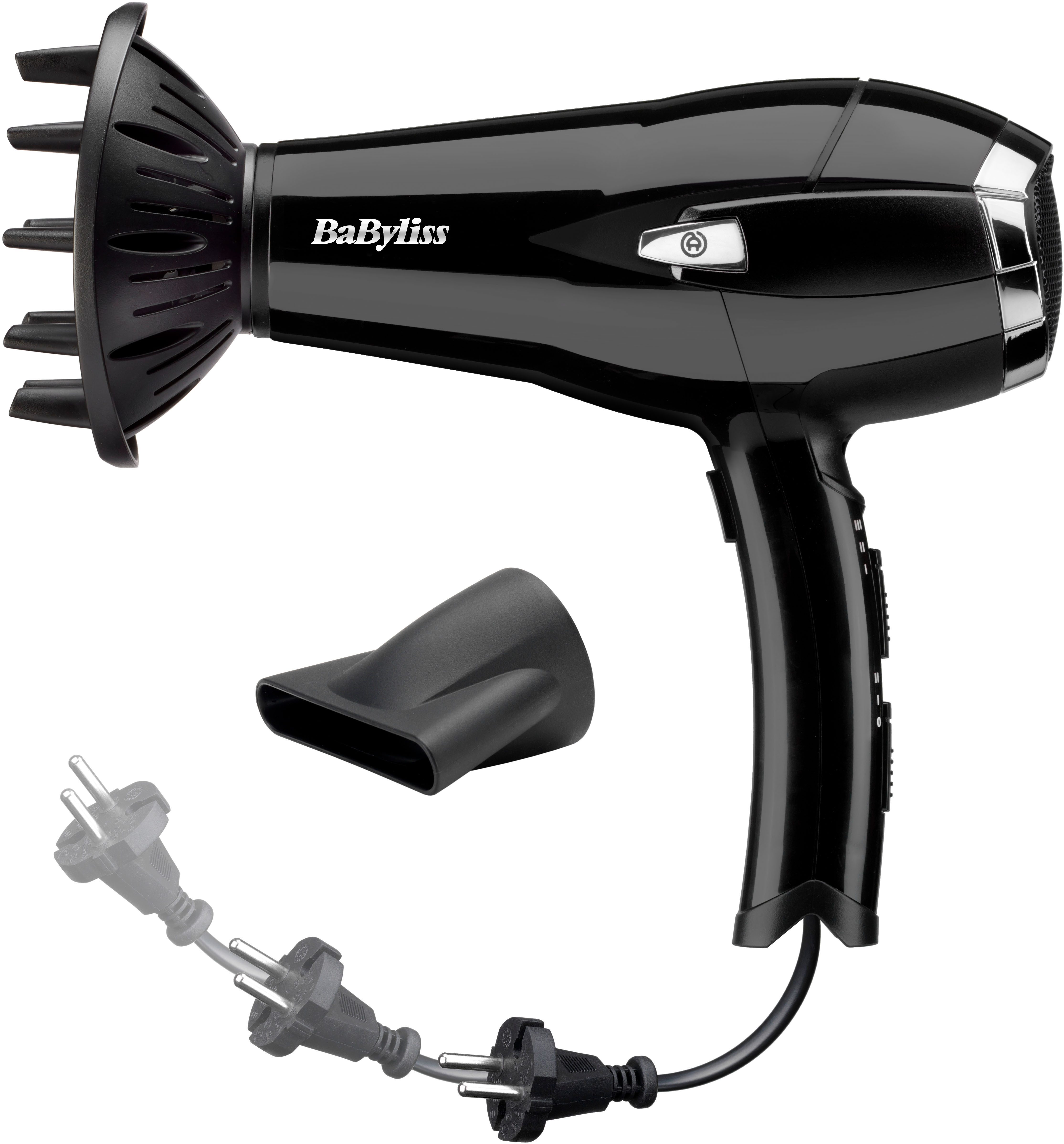 BaByliss Haartrockner BaByliss CordKeeper 2000 Haartrockner mit Kabeleinzugsfunktion, D374DE, 2000 W, 2000 W Föhn mit Ionen-Technologie, Diffusor, Zentrierdüse & 3 Stufen