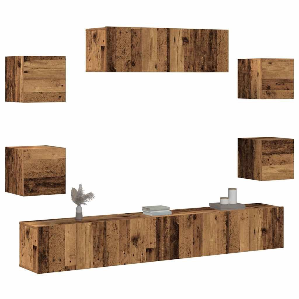 vidaXL Schrankmodule 7-tlg. TV-Schrank-Set Wandmontage Altholz-Optik Holzwerkstoff