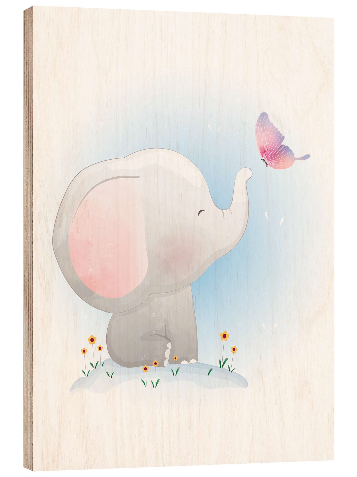 Posterlounge Wandbild Elefant und Schmetterling, Kidz Collection, erhältlich als Poster, Leinwandbild, Wandsticker oder Acrylglasbild