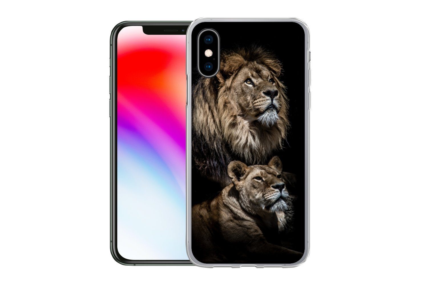 MuchoWow Handyhülle für Apple iPhone X Löwe - Löwin - Porträt, Smartphone-Bumper, Print, Handy Schutzhülle Dünn