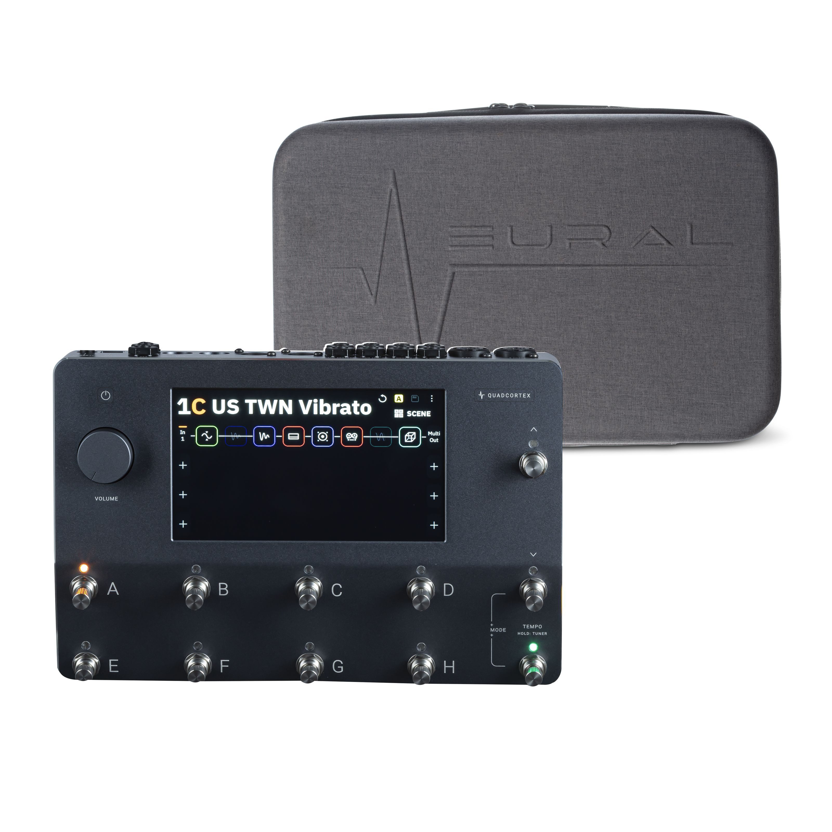 Neural DSP Musikinstrumentenpedal, (Quad Cortex Multieffektgerät Gigcase Set Floorboard mit Amp Modeling Effektprozessor USB-Anschluss Recording-Ausgang Midi-Schnittstelle inklusive Tasche Stereo Effekteinschleifweg, Modeler, Floor), Quad Cortex + Gigcase - Modeler-Set