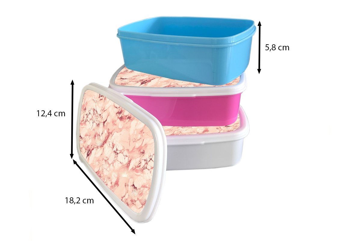 MuchoWow Lunchbox Rosa Brotbox Mädchen (2-tlg), Erwachsene, Jungs Steine Marmor, weiß - und und - für Brotdose, Kunststoff, für Kinder