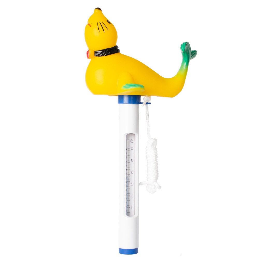 Schwimmthermometer Seelöwe mit Schnur Temperatur Messung °C & °F Pool Schwimmbad Gelb