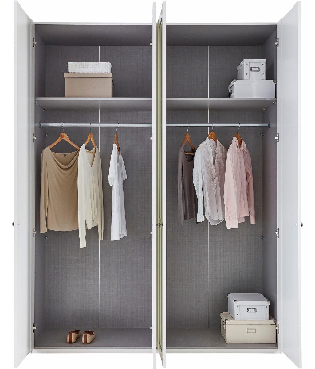 Wimex Kleiderschrank New York (mit Türen, Spiegel, Kleiderstangen, Einlegeböden, 1-St., moderne Optik, Aufleistungen, Türknäufe) 180x58x208cm weiß 4-türig