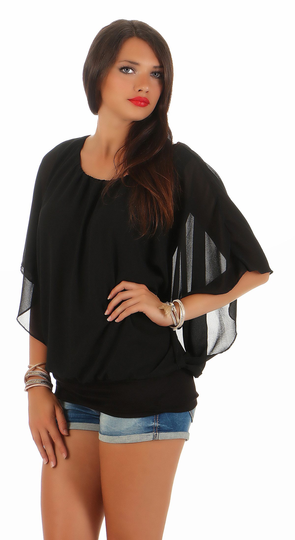 CLEO STYLE Schlupfbluse Damen Chiffon Bluse günstig online kaufen