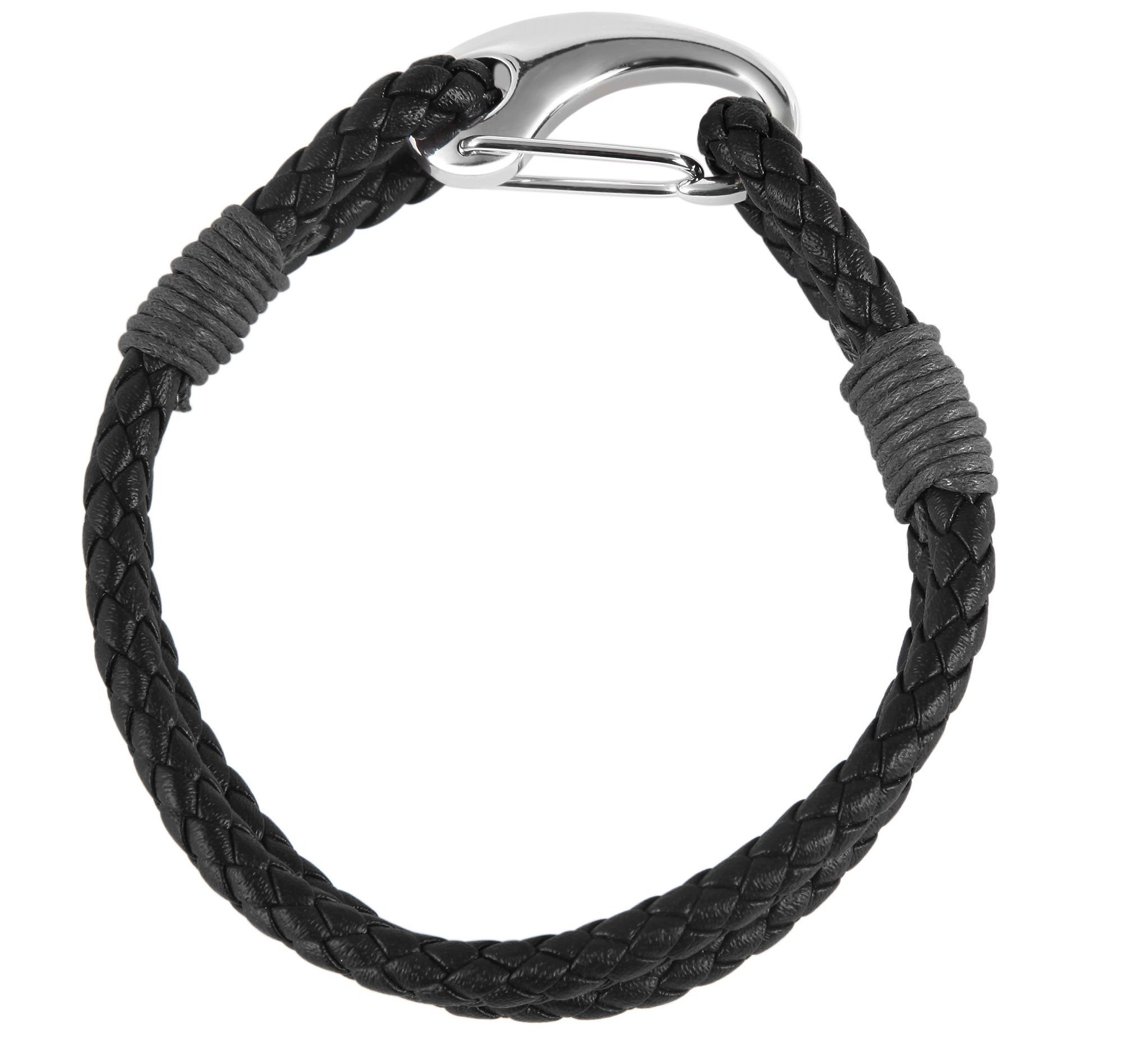 Edelstahlelement geflochten Jadal AKZENT (einzeln) mit Schwarz Echtleder Armband Lederarmband