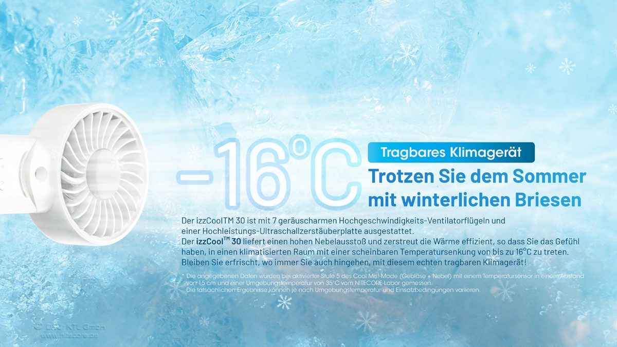 Nitecore Handventilator izzCool 30 - Handventilator mit Luftbefeuchter, Cloud White
