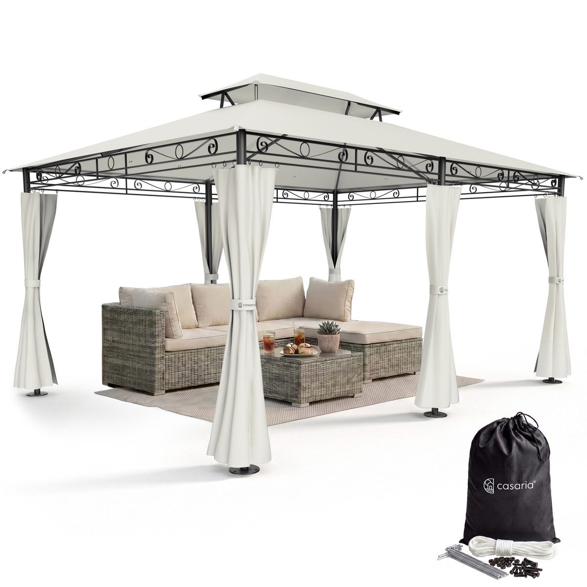 Casaria Pavillon Topas, 3x4m UV-Schutz 50+ Wasserabweisend Stabil Robust Metall Creme