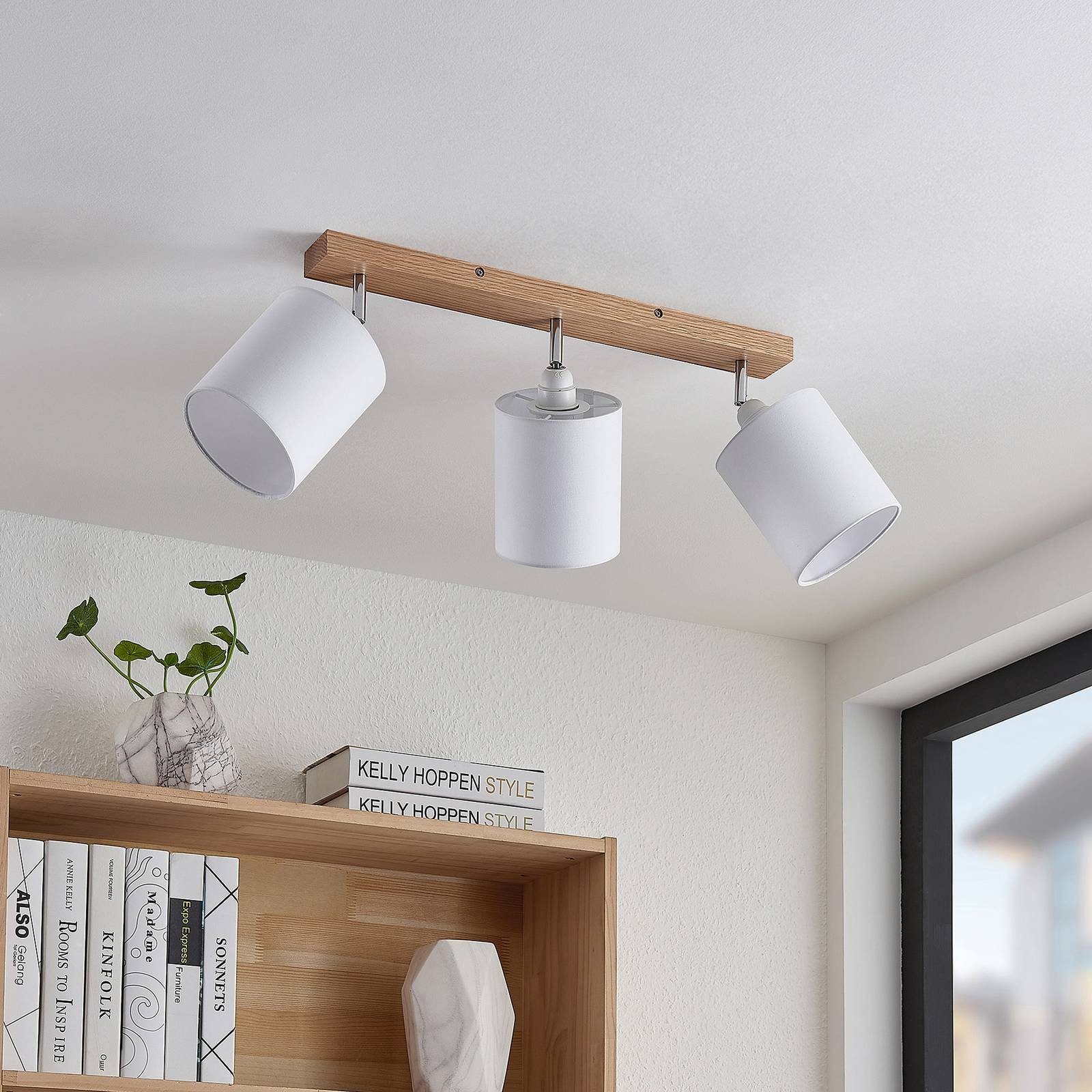 Lindby Deckenstrahler Imarin, Holz IP20, 3 x 15 W LED