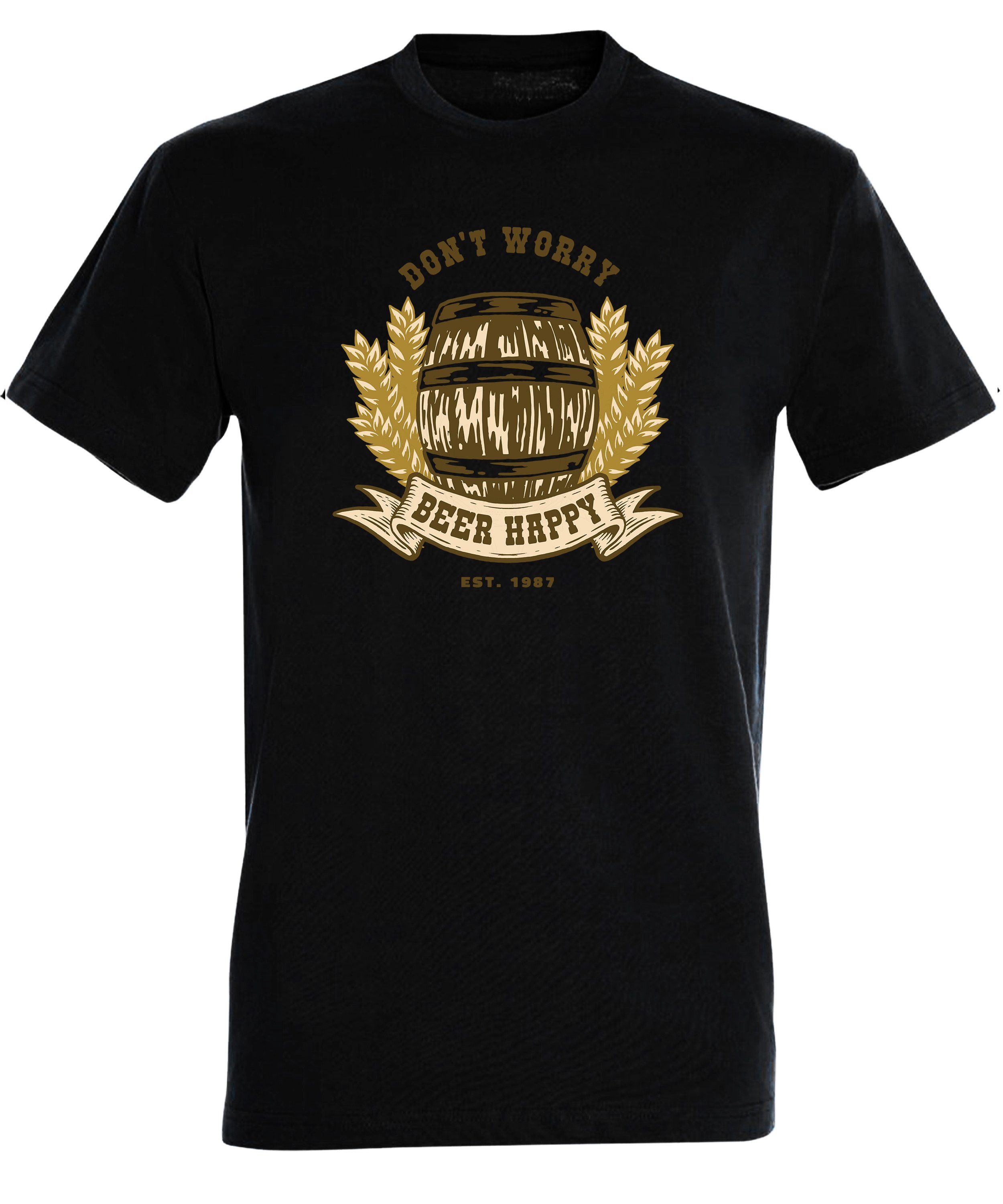 Herren Bierfass Baumwollshirt print - schwarz Spruch T-Shirt Shirt Aufdruck MyDesign24 Fit, Regular Oktoberfest i301 mit mit