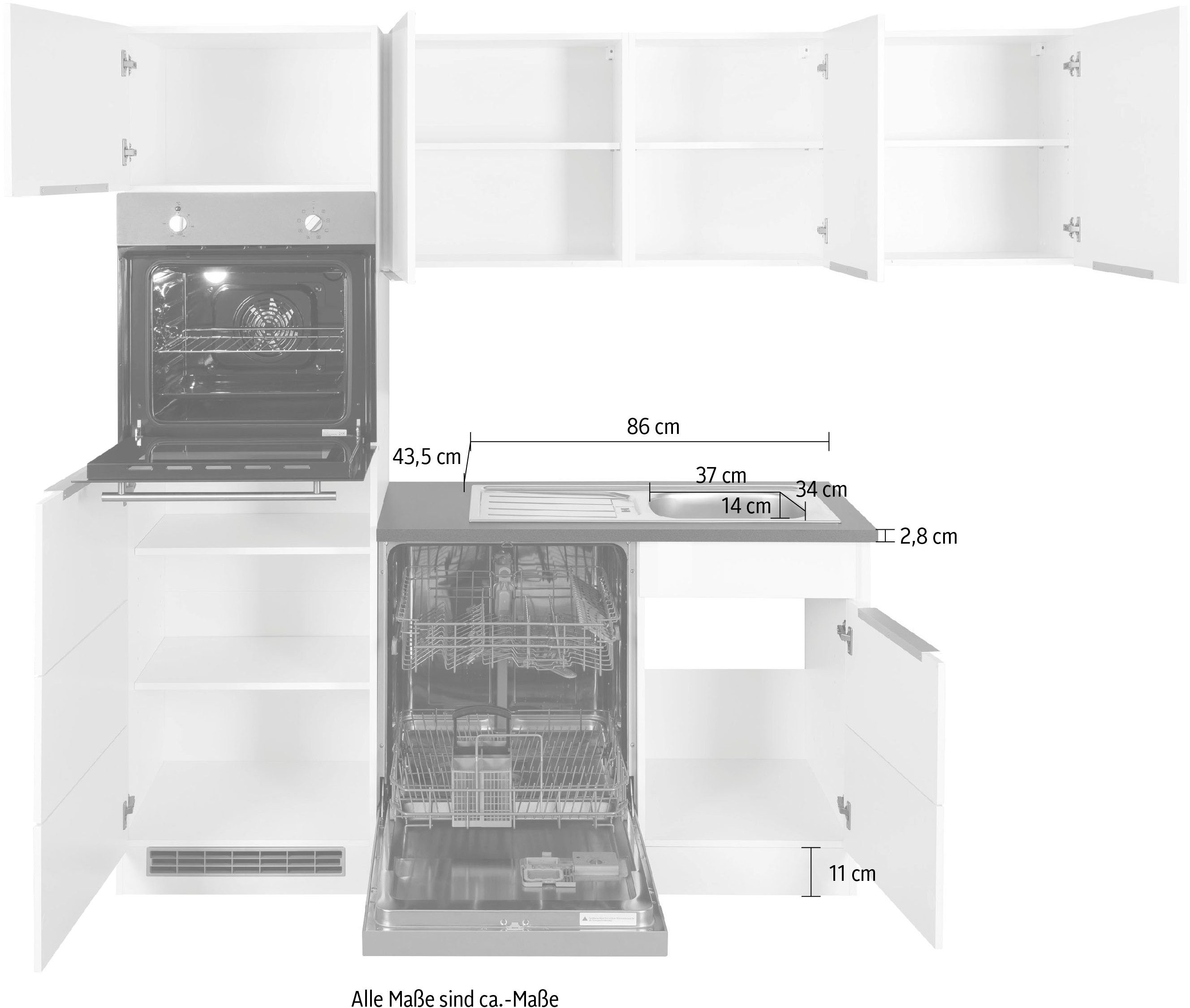 HELD MÖBEL mit Winkelküche Stellbreite cm 230/170 weiß E-Geräten, Hochglanz/weiß | Brindisi, weiß