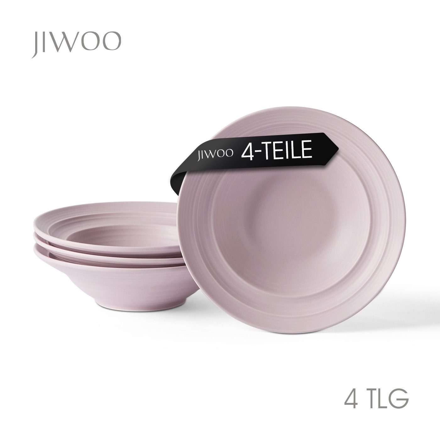 JIWOO Suppenteller 4er Ø21,2 cm, Speiseteller Pastateller Salatteller Dessertteller Plate, (4 St), Keramik Tellerset Lila mikrowellen- und spülmaschinenfest Ø21,2 cm