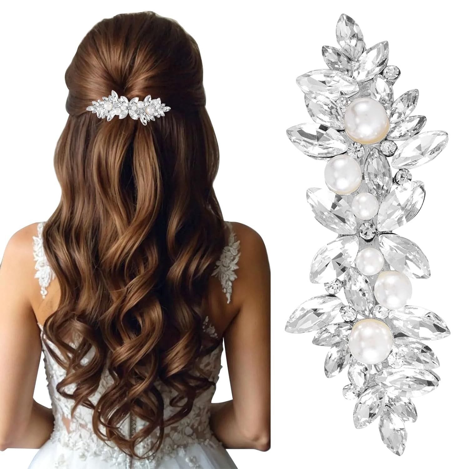 Zaewry Haarspange Strass Haarspangen mit Perle, Braut Haarschmuck für Frauen, Funkelnde Kristall Haarnadeln, Ausgefallene Blumen Haarspangen, für Hochzeit, Braut, Langes und kurzes Haar.