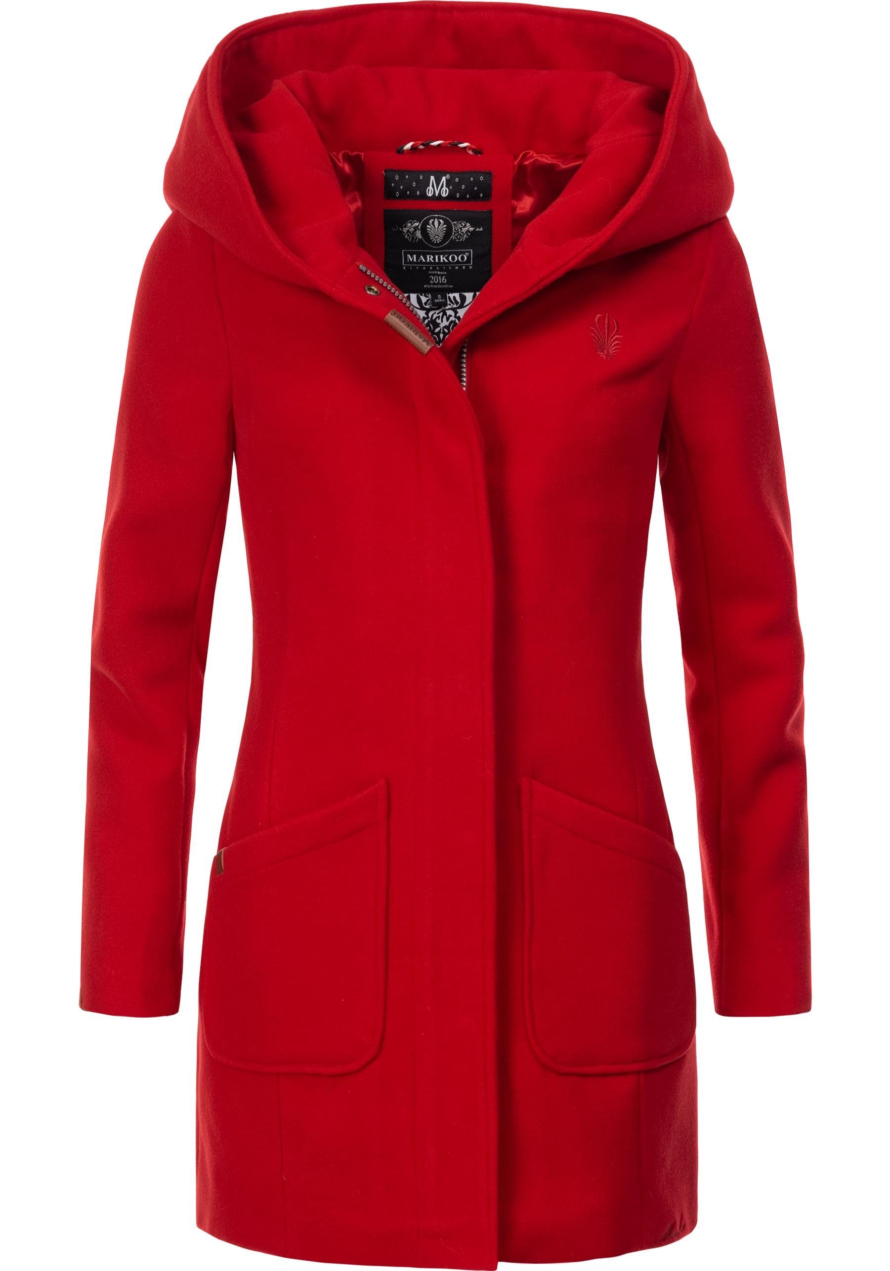 Marikoo Wintermantel Maikoo hochwertiger Mantel mit großer Kapuze rot