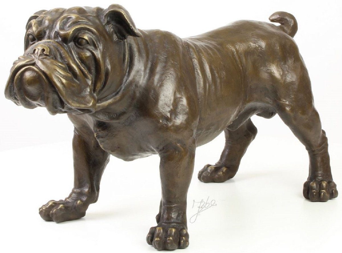 Casa Padrino Dekofigur Luxus Bronzefigur Englische Bulldogge Bronze 54,5 x 24,1 x H. 31 cm - Dekofigur