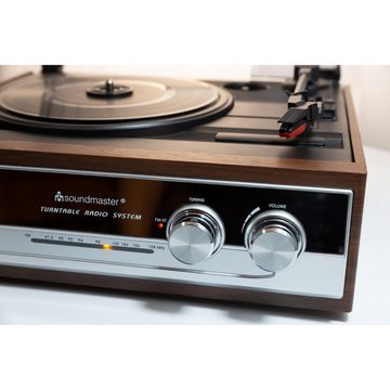 Soundmaster PL186H Plattenspieler Radio eingebaute Lausprecher Kopfhörerbuchse Radioplattenspieler (Riemenantrieb)