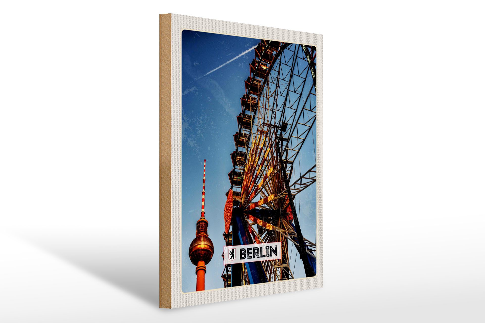 Femer GmbH Holzbild Reise 30x40cm Berlin Deutschland Kirmes, (1 St), Glatte Holzfaserplatte (MDF), vorn beschichtet